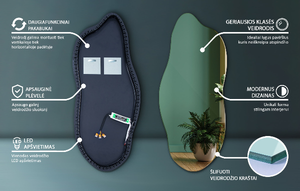 Espejo original con luz led 35x80 cm