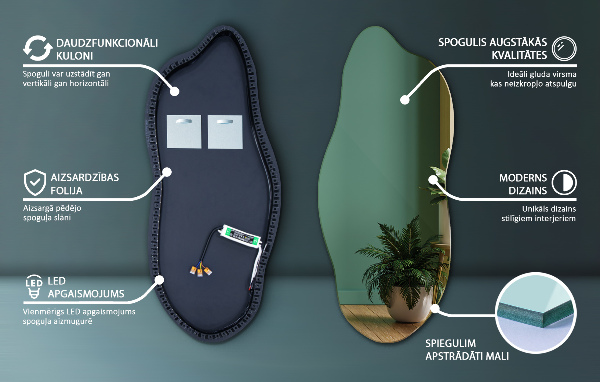 Espejo original con luz led 35x80 cm