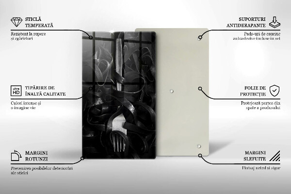 De vidrio templado Pasta negra y tenedor