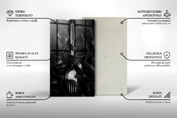 De vidrio templado Pasta negra y tenedor