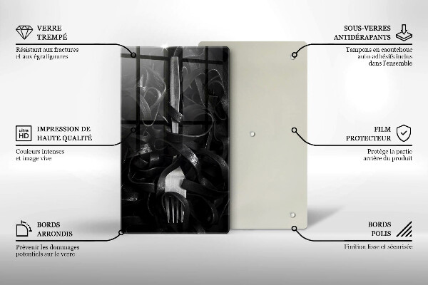 De vidrio templado Pasta negra y tenedor