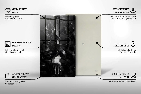 De vidrio templado Pasta negra y tenedor