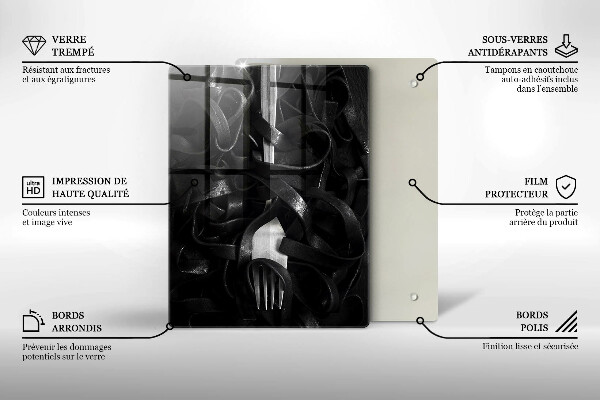 De vidrio templado Pasta negra y tenedor