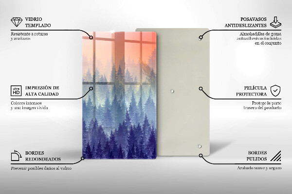 De vidrio templado bosque al atardecer