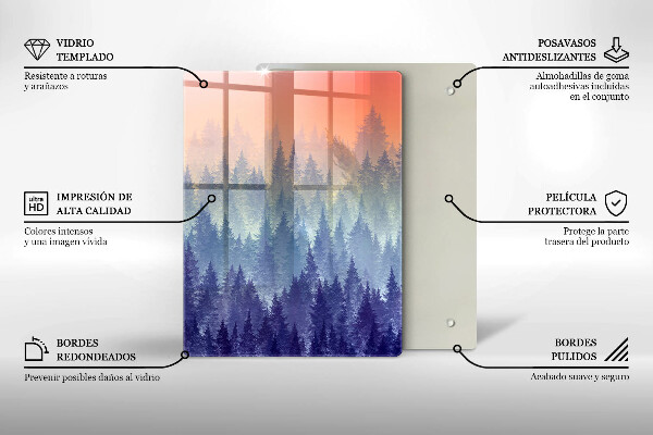 De vidrio templado bosque al atardecer