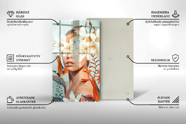 De vidrio templado mujer en flores