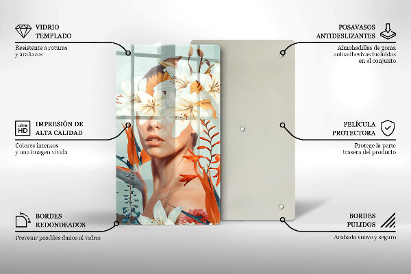 De vidrio templado mujer en flores