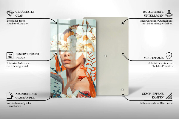 De vidrio templado mujer en flores