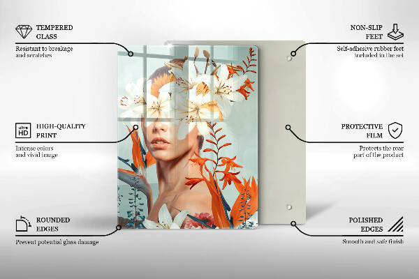 De vidrio templado mujer en flores