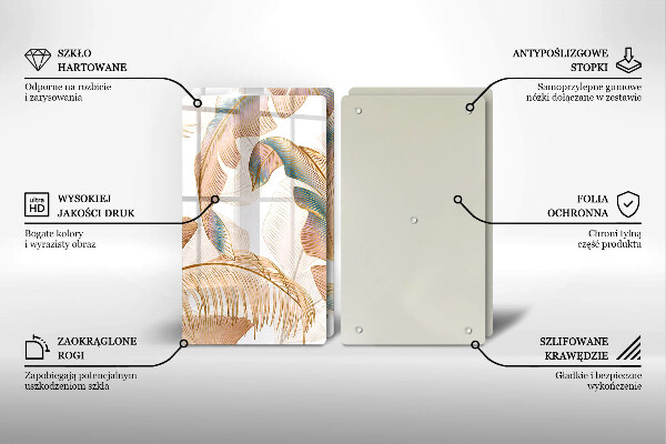 De vidrio templado Plumas y hojas boho