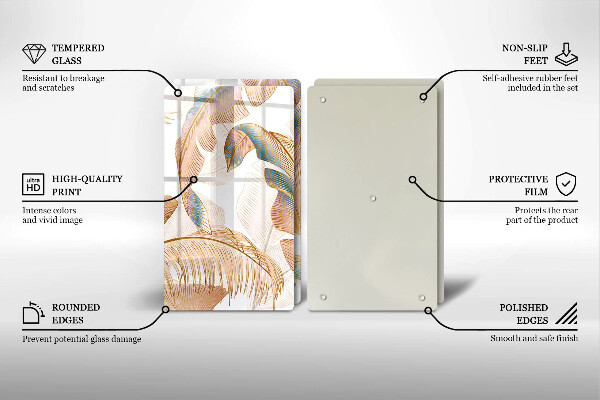 De vidrio templado Plumas y hojas boho