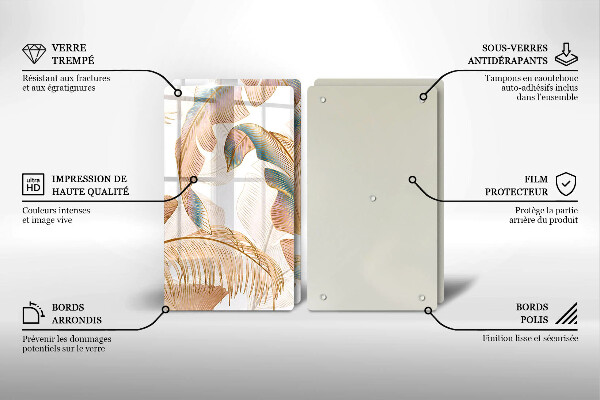 De vidrio templado Plumas y hojas boho