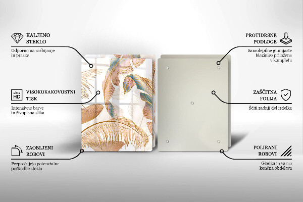 De vidrio templado Plumas y hojas boho