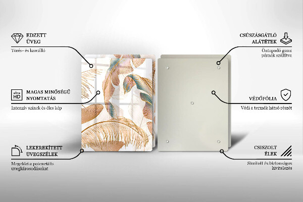 De vidrio templado Plumas y hojas boho