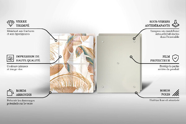 De vidrio templado Plumas y hojas boho