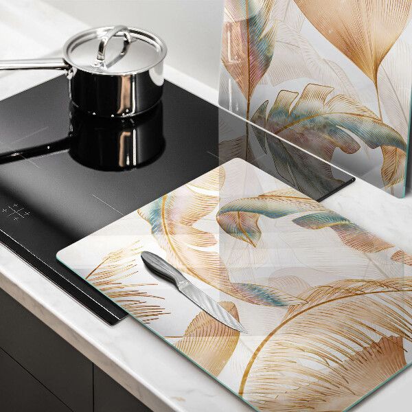 De vidrio templado Plumas y hojas boho