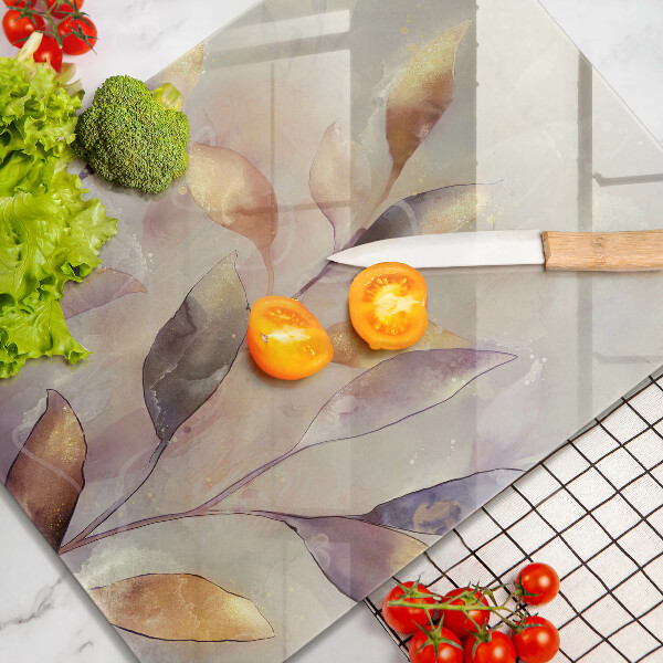 Tabla de cortar de vidrio Hojas boho pintadas