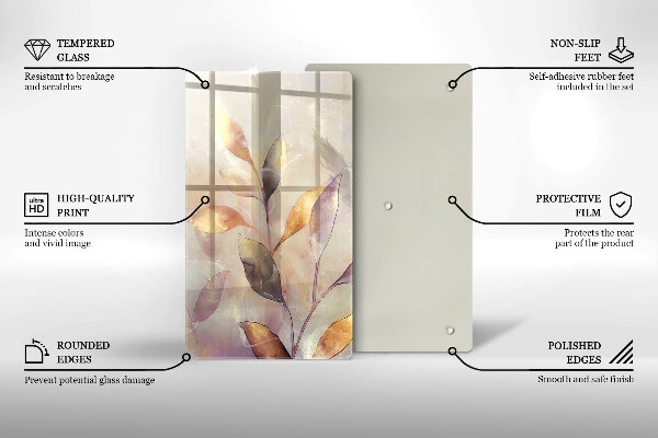 Tabla de cortar de vidrio Hojas boho pintadas