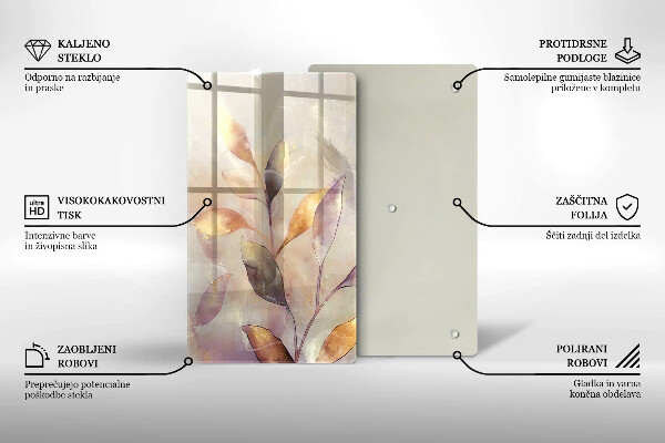 Tabla de cortar de vidrio Hojas boho pintadas