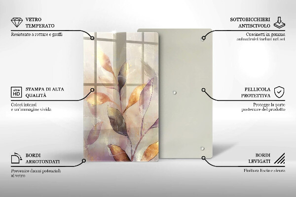 Tabla de cortar de vidrio Hojas boho pintadas