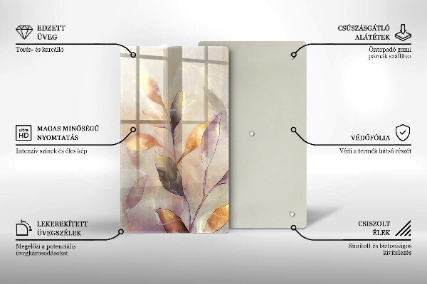 Tabla de cortar de vidrio Hojas boho pintadas