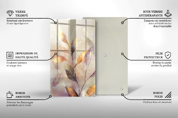 Tabla de cortar de vidrio Hojas boho pintadas