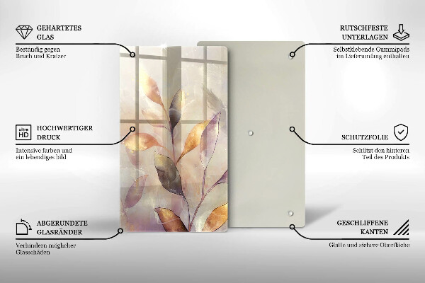 Tabla de cortar de vidrio Hojas boho pintadas