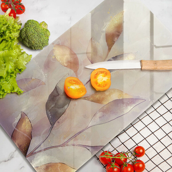 Tabla de cortar de vidrio Hojas boho pintadas