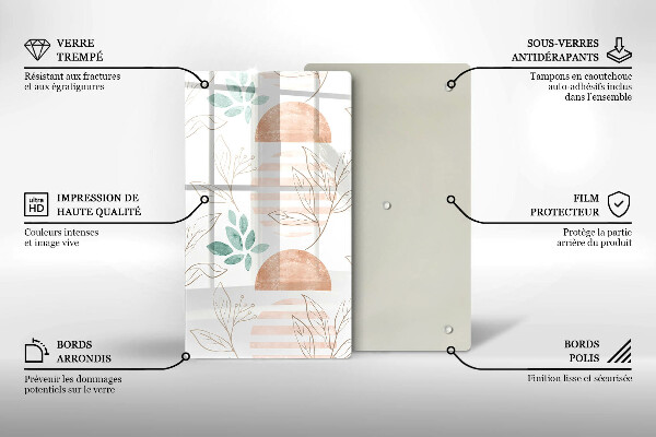 Tabla de cortar de vidrio Patrón de hojas boho