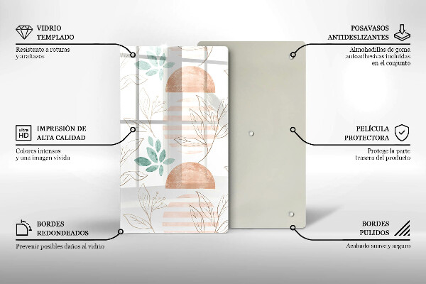 Tabla de cortar de vidrio Patrón de hojas boho