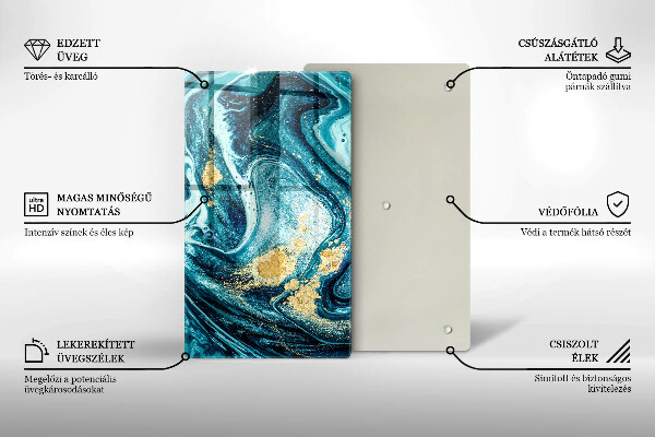 Tabla de cortar de vidrio Abstracción de oro azul