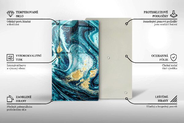 Tabla de cortar de vidrio Abstracción de oro azul