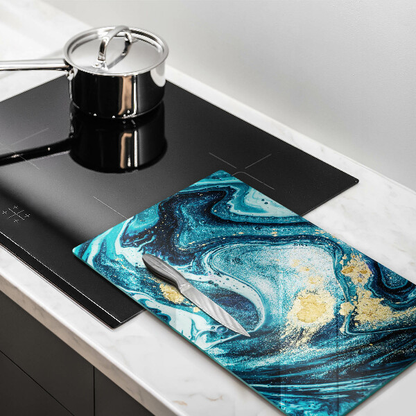 Tabla de cortar de vidrio Abstracción de oro azul