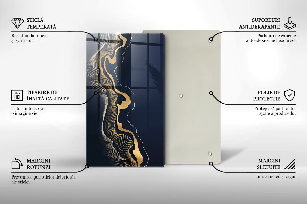 Tabla de cortar de vidrio Líneas doradas abstractas