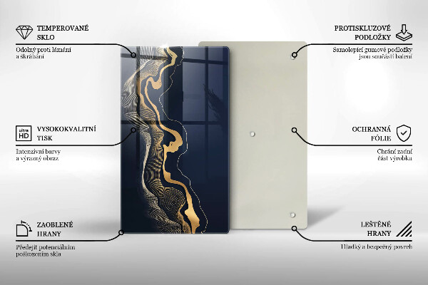 Tabla de cortar de vidrio Líneas doradas abstractas