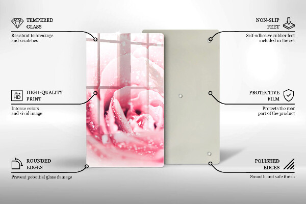 Tabla de cortar de vidrio Gotas de rocío y flor de rosa