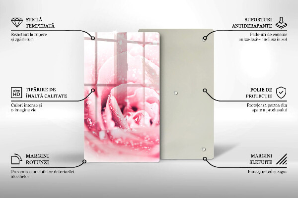 Tabla de cortar de vidrio Gotas de rocío y flor de rosa