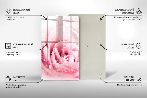 Tabla de cortar de vidrio Gotas de rocío y flor de rosa