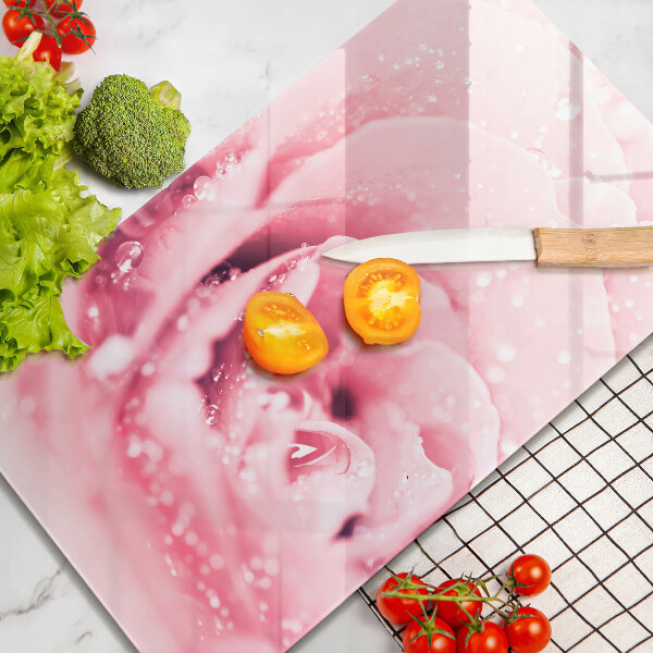 Tabla de cortar de vidrio Gotas de rocío y flor de rosa