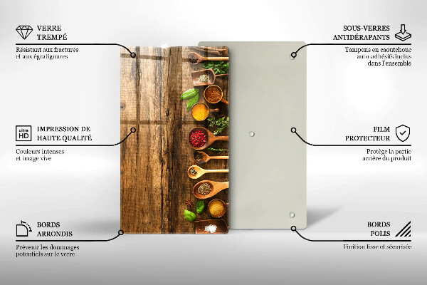 Tabla de cortar de vidrio Cucharas de madera de especias