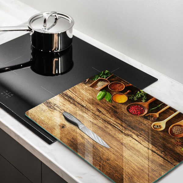 Tabla de cortar de vidrio Cucharas de madera de especias