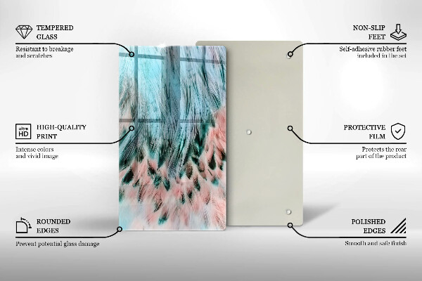 Tabla de cortar de vidrio Plumas de pájaro boho