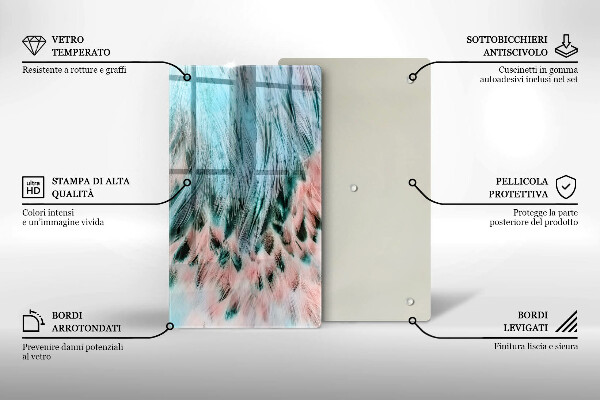 Tabla de cortar de vidrio Plumas de pájaro boho