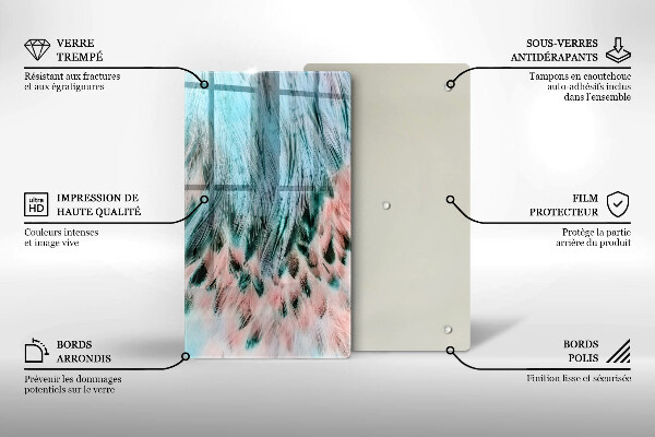 Tabla de cortar de vidrio Plumas de pájaro boho