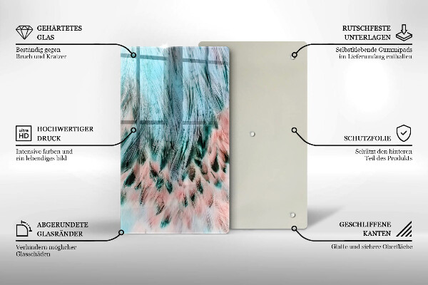 Tabla de cortar de vidrio Plumas de pájaro boho