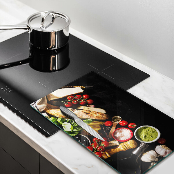 Tabla de cortar de vidrio Ingredientes y especias italianas