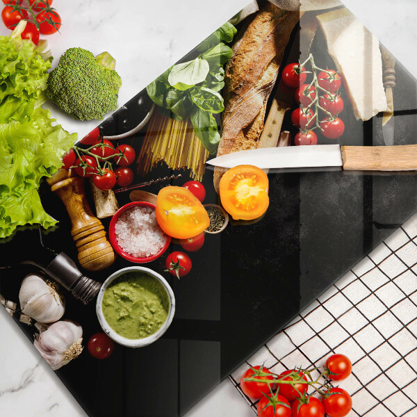Tabla de cortar de vidrio Ingredientes y especias italianas