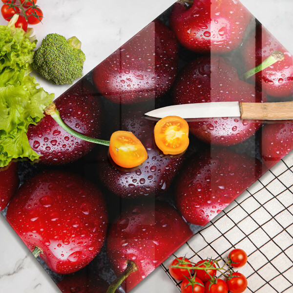 Tabla de cortar de vidrio Primer plano de cerezas