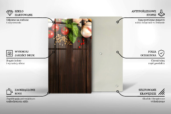 Tabla de cortar de vidrio Verduras en la mesa