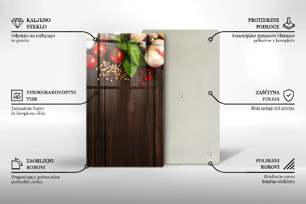 Tabla de cortar de vidrio Verduras en la mesa